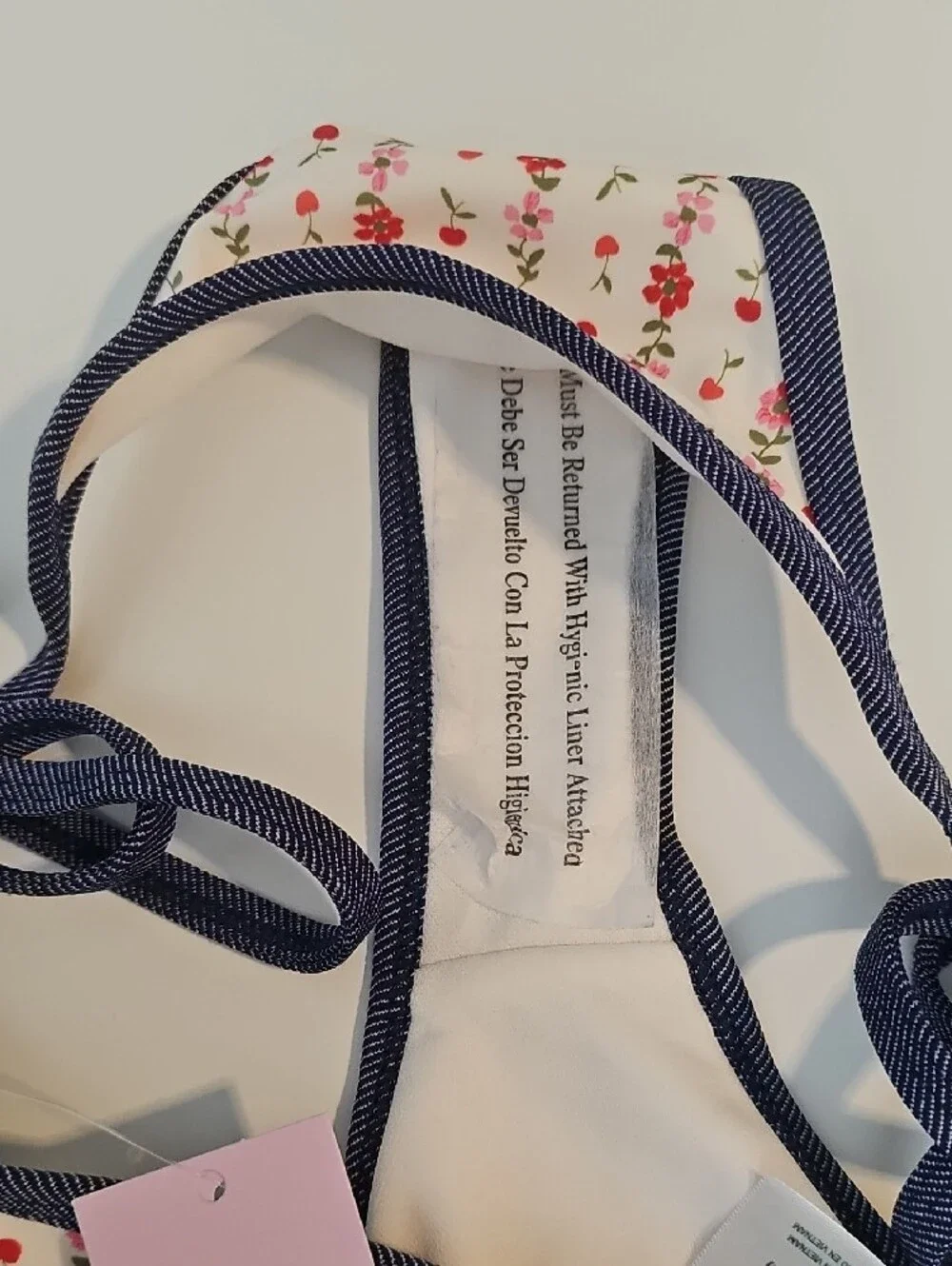 Wild Fable Women's XXS Off-White Floral & Cherry Print Bikini with Navy Trim